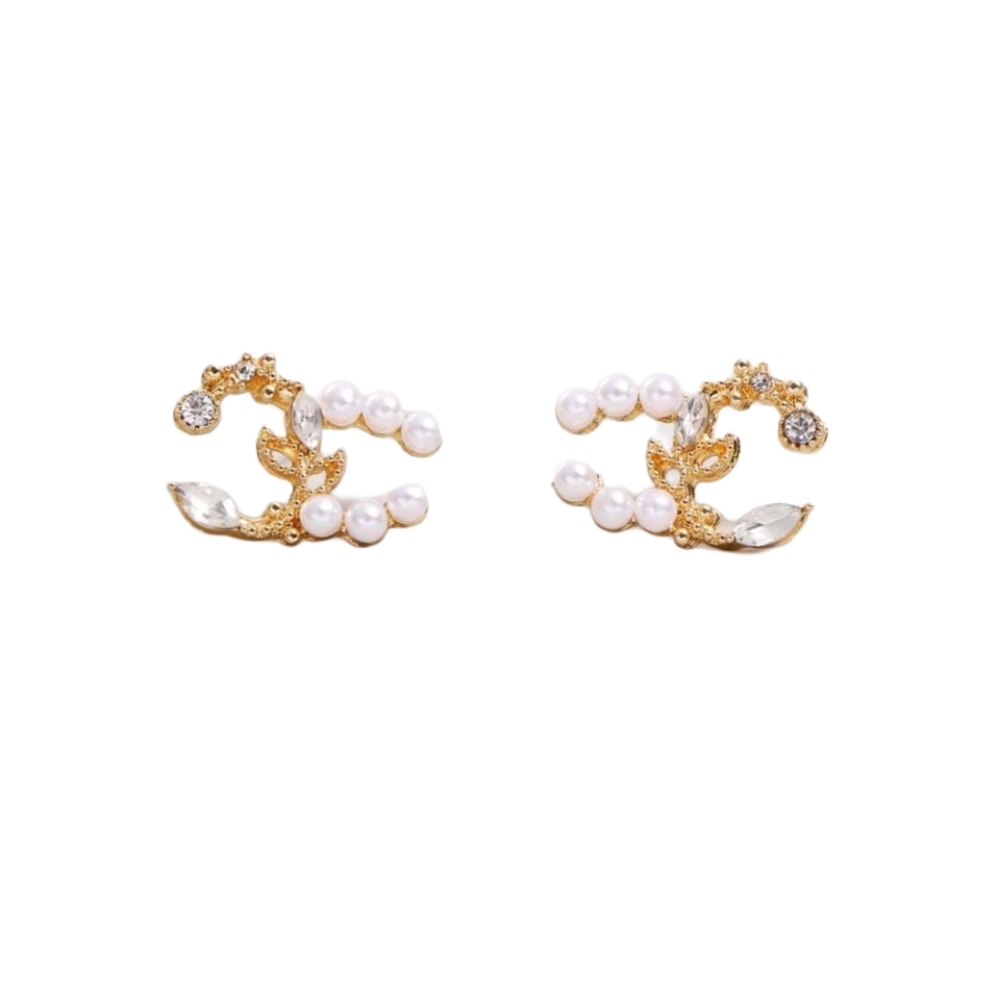 Pearl and Crystal Gold Earrings